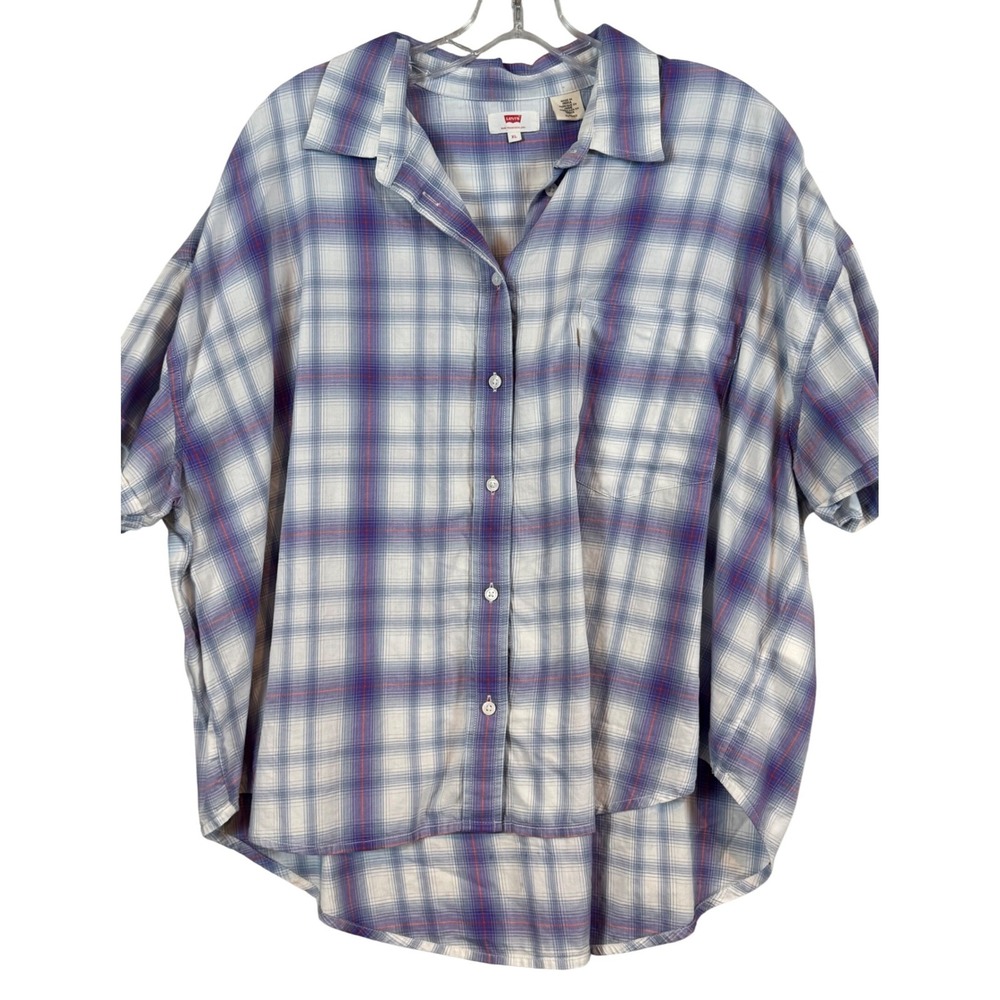 Vintage Levi's Purple Blue Plaid Button-Down Shirt